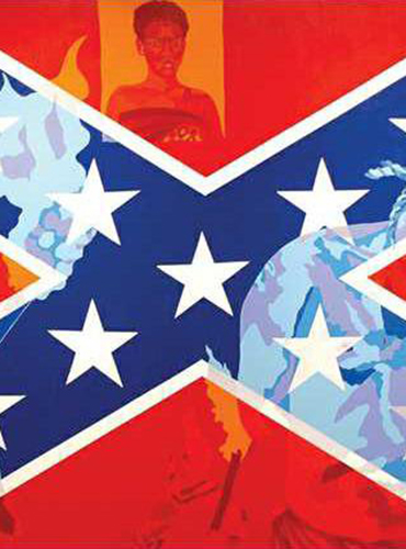 Artwork depicting torch-wielding Ku Klux Klan members and a lynching superimposed onto the Confederate flag was removed from an art exhibition.
